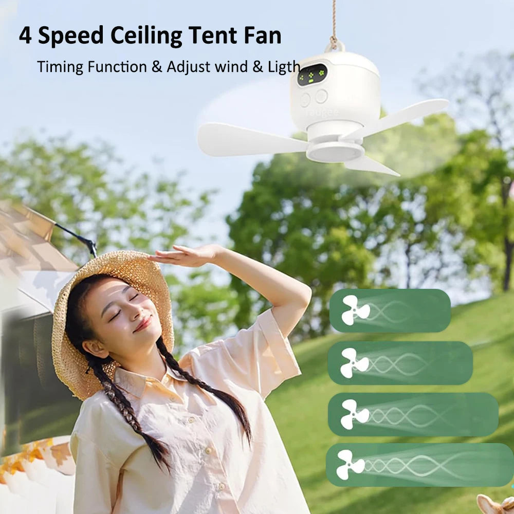 Portable USB Rechargeable Ceiling Fan with Remote Control Light