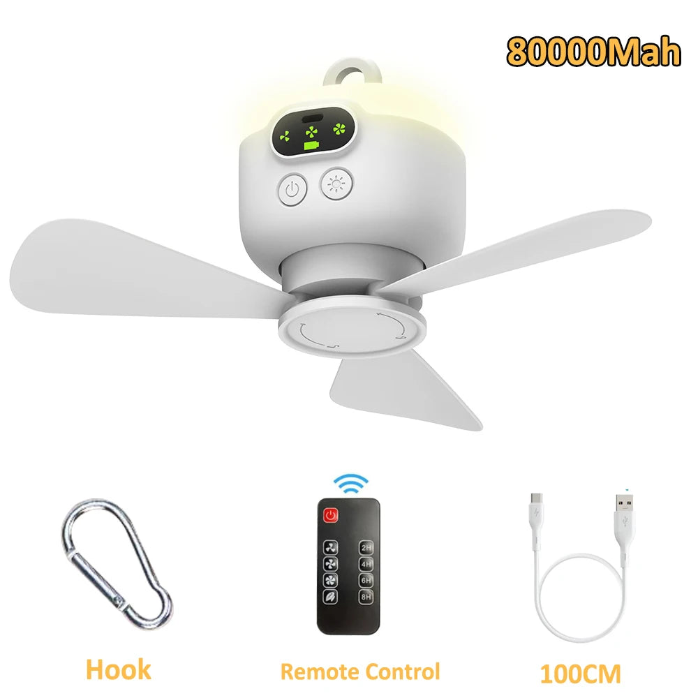 Portable USB Rechargeable Ceiling Fan with Remote Control Light