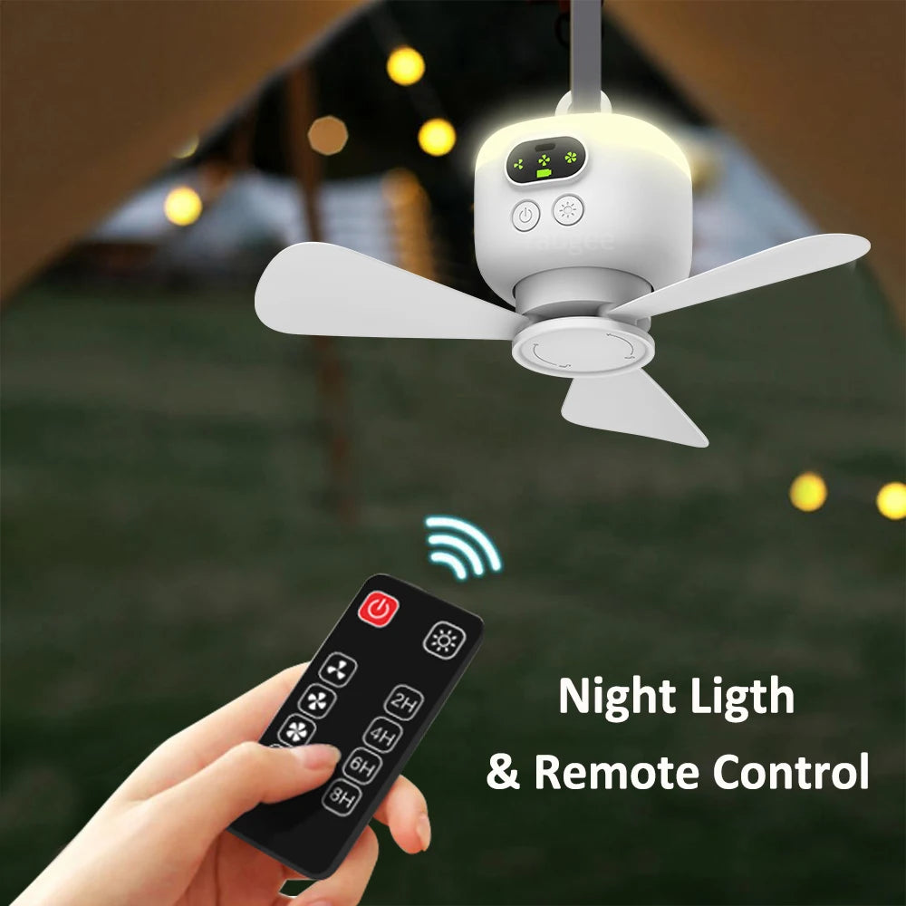 Portable USB Rechargeable Ceiling Fan with Remote Control Light