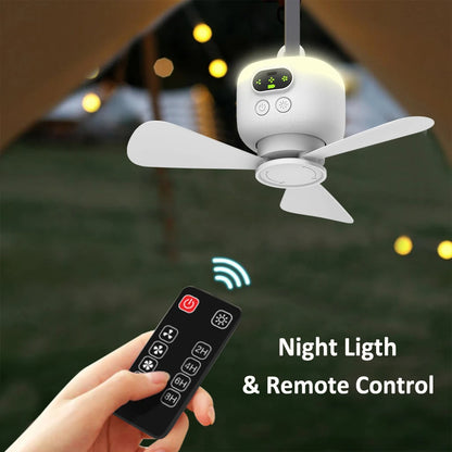 Portable USB Rechargeable Ceiling Fan with Remote Control Light